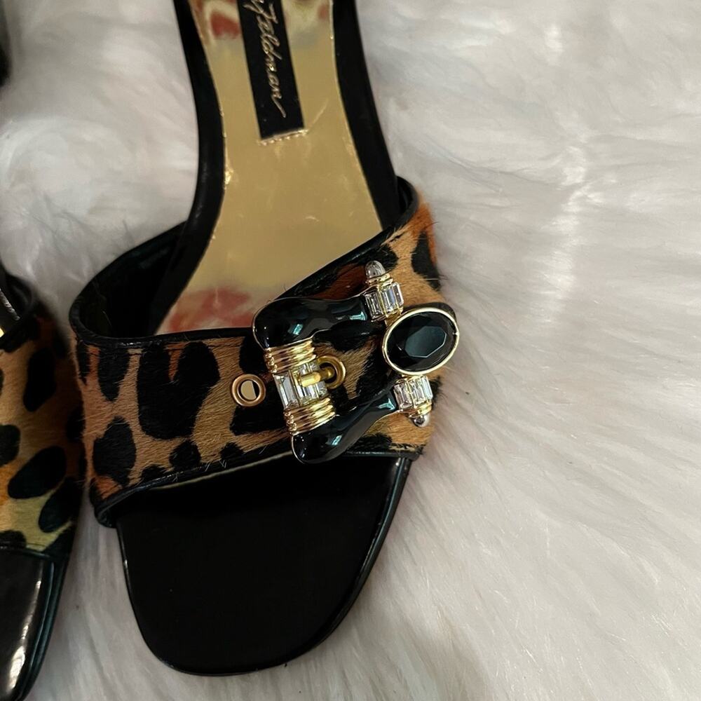 NEW Vintage Beverly Feldman Hair Calf Jeweled Slide Buckle Sandals Sz 5.5 NWOB - Picture 10 of 12